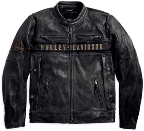 Men's H-D Motorcycle Passing Link Distressed Black Cowhide Leather Jacket. Phil and Gazelle.