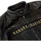 Men's H-D Motorcycle Passing Link Distressed Black Cowhide Leather Jacket. Phil and Gazelle.