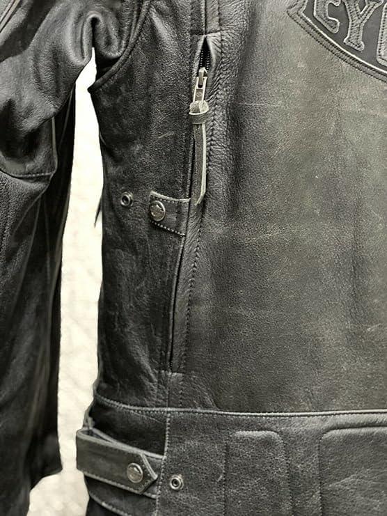 Men's H-D Motorcycle Passing Link Distressed Black Cowhide Leather Jacket. Phil and Gazelle.