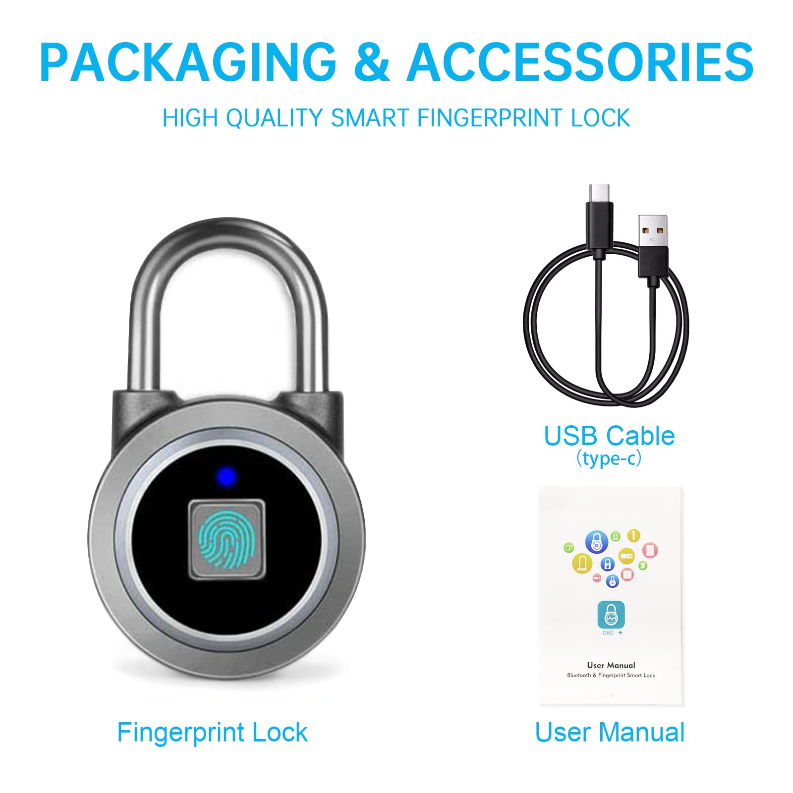 Fingerprint Padlock, Bluetooth Lock, Mobile APP, Keyless Biometric. Phil and Gazelle.