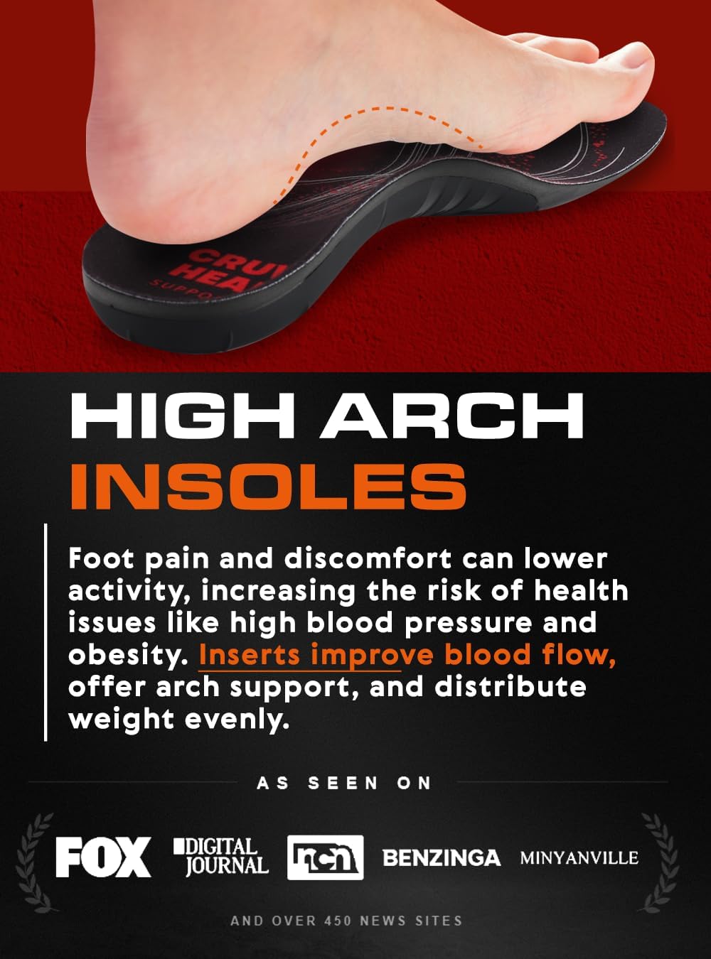 (220+lbs) Plantar Fasciitis High Arch Support Insoles Inserts unisex Phil and Gazelle