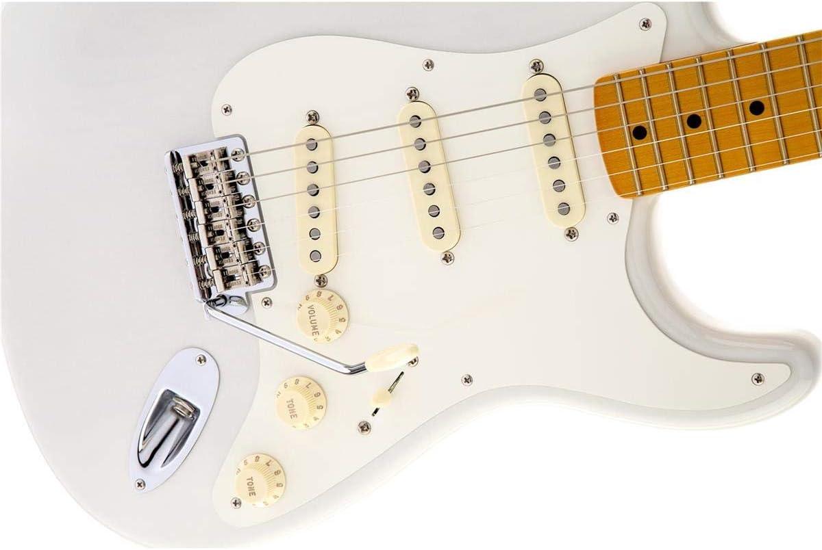 Fender Eric Johnson Stratocaster® Maple Electric Guitar, White Blonde, Maple Fretboard. Phil and Gazelle.