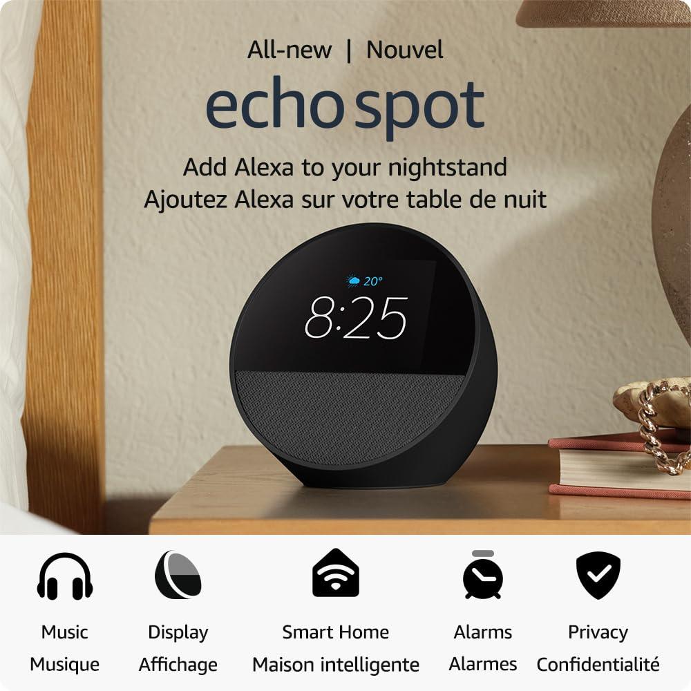 All-new Amazon Echo Spot (2024 release). Phil and Gazelle.