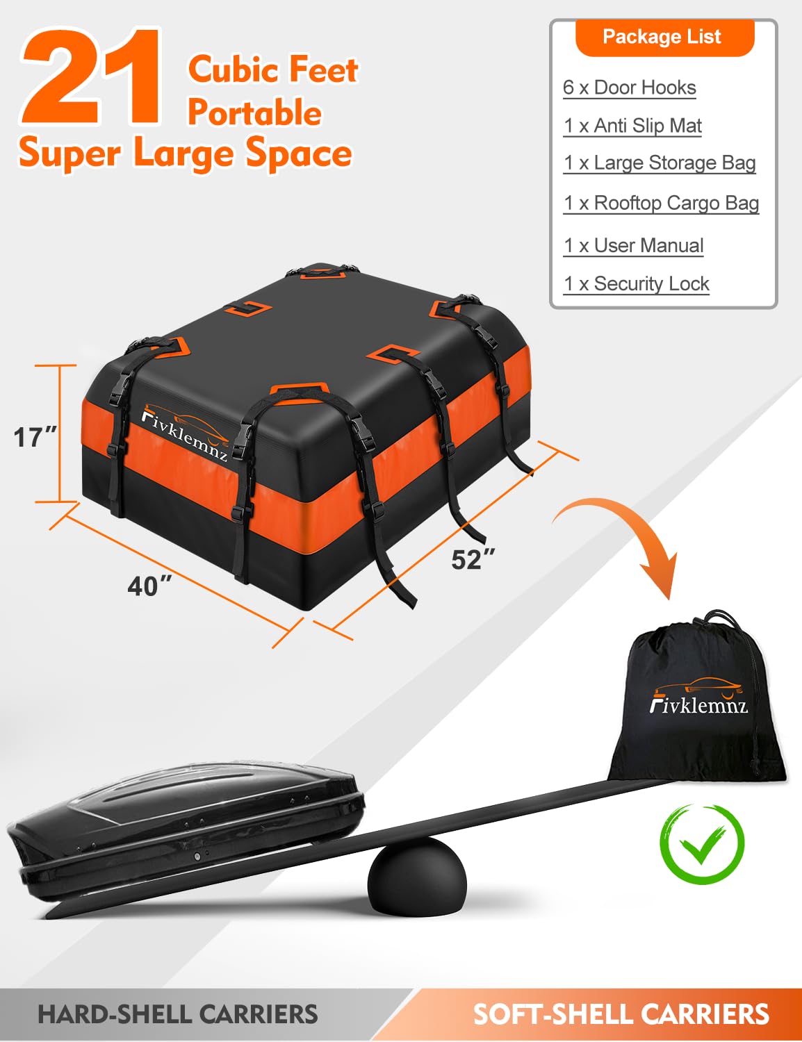 Car Roof Bag Cargo Carrier, 21 Cubic. Phil and Gazelle.