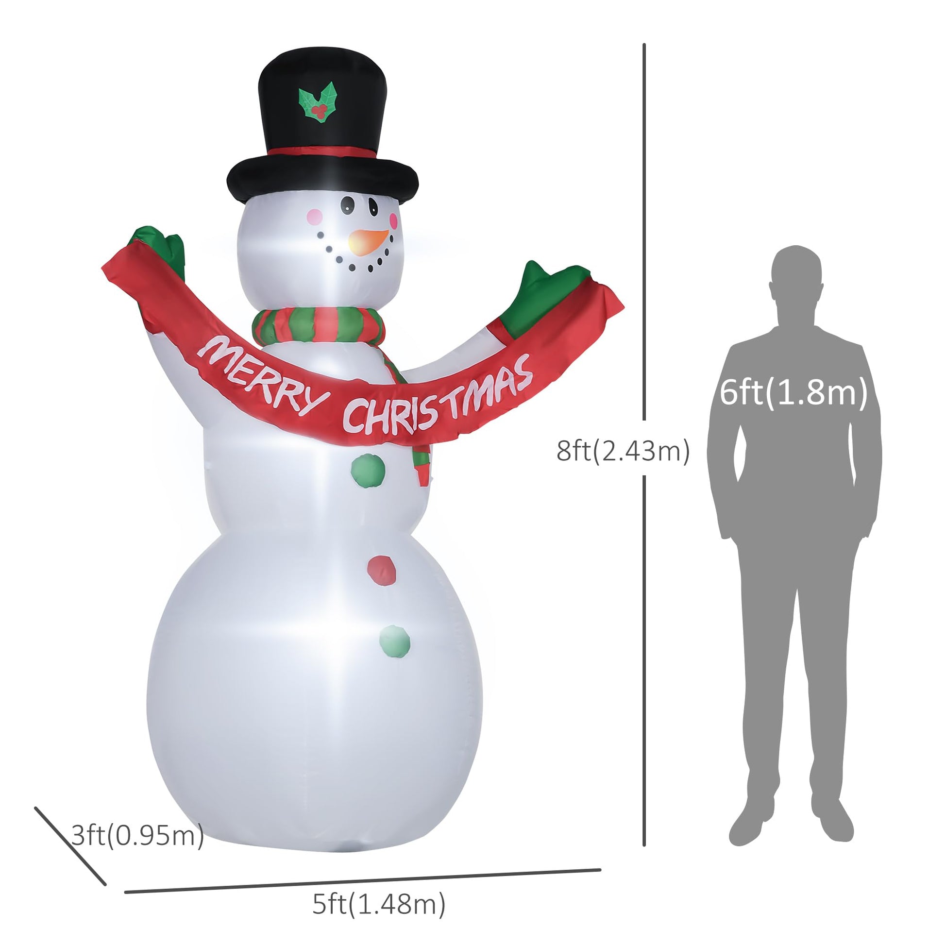 8ft Inflatable Christmas Decoration Snowman with Merry Christmas Banner. Phil and Gazelle.