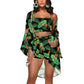 Womens Hawaiian Outfits 3 Piece Swimsuit Summer Beach Cover Ups Floral Kimono Cardigans Swimwear, 3#blackleaf, X-Large