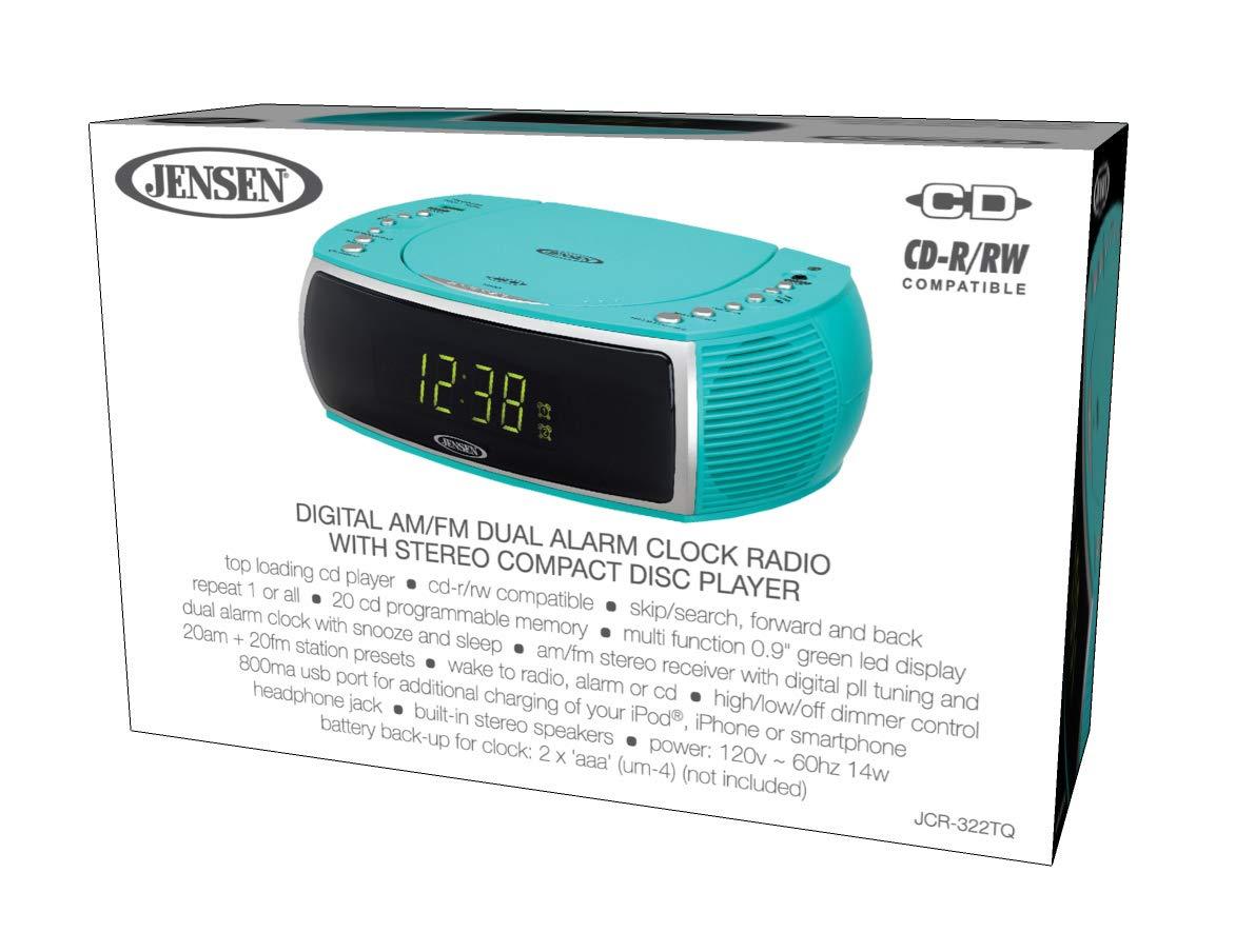 Jensen Turquoise Modern Home CD Tabletop Stereo Clock Digital AM/FM Radio CD Player. Phil and Gazelle.