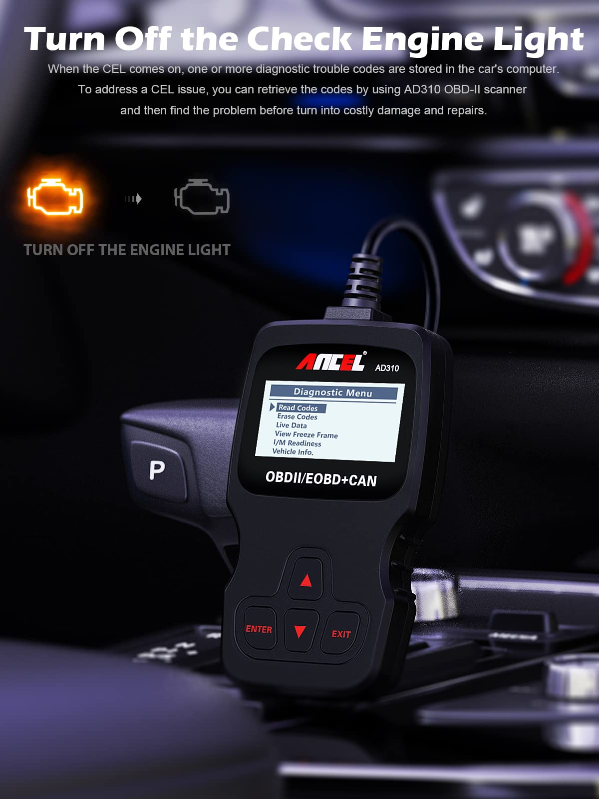 ANCEL AD310 Classic Enhanced Universal OBD II Scanner Car Engine Fault Code Reader CAN Diagnostic Tool for All OBD2 Vehicles Since 1996 &amp; Newer (Black) Phil and Gazelle