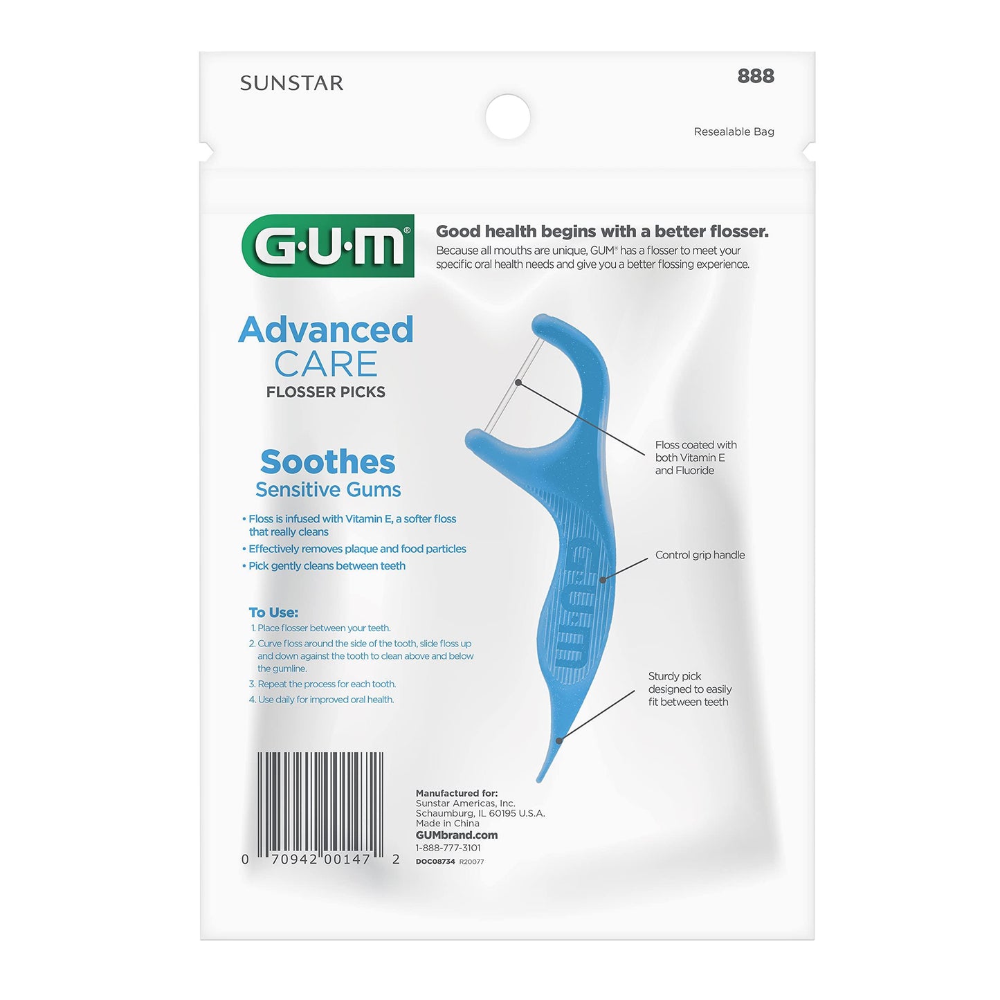 GUM Advanced Care Flossers, Fresh Mint, Vitamin E &amp; Fluoride, 150 Count. Phil and Gazelle.