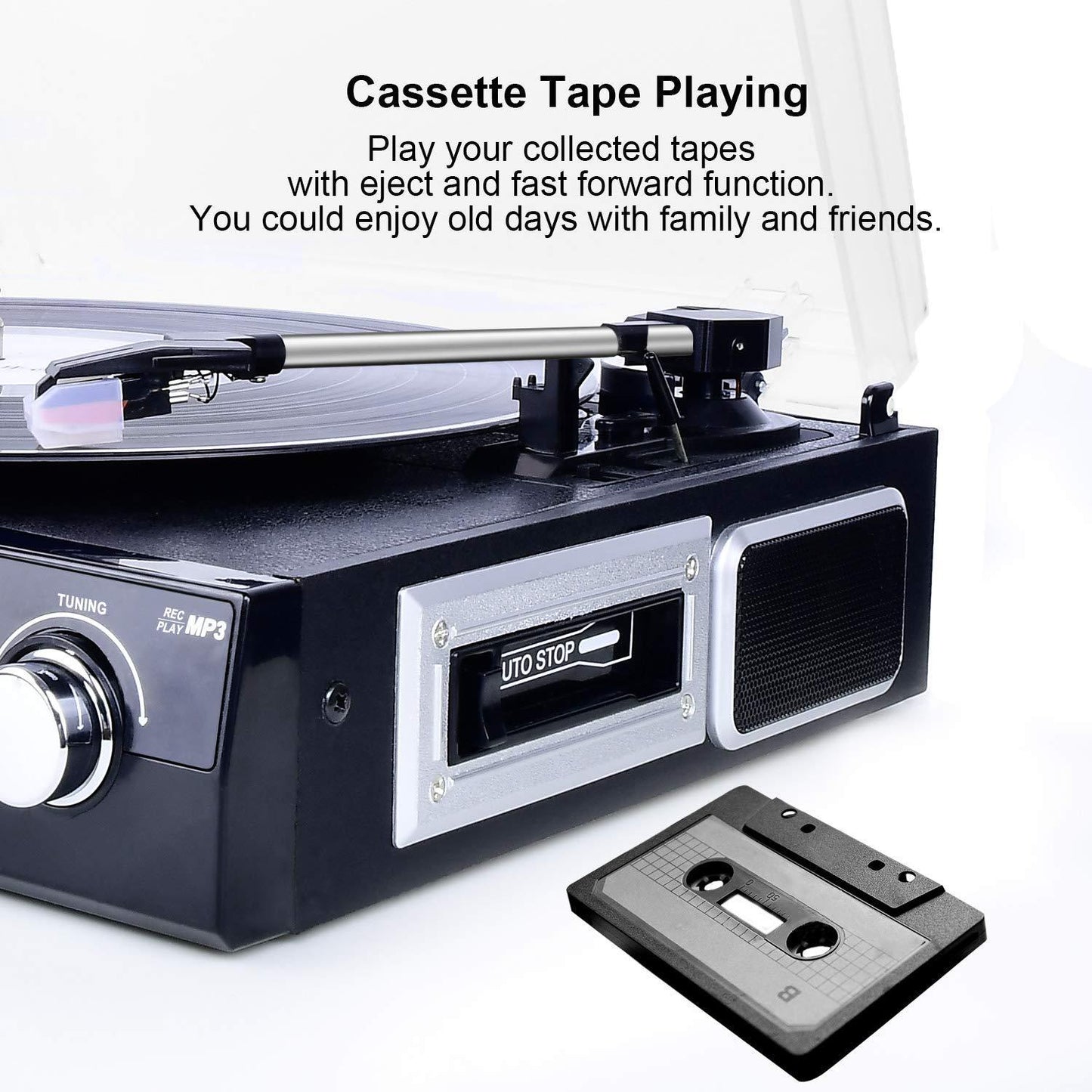 DIGITNOW Vinyl/LP Turntable Record Player, with Bluetooth, AM&amp;FM Radio, Cassette Tape, Aux in, USB/SD Encoding &amp; Playing MP3. Phil and Gazelle.