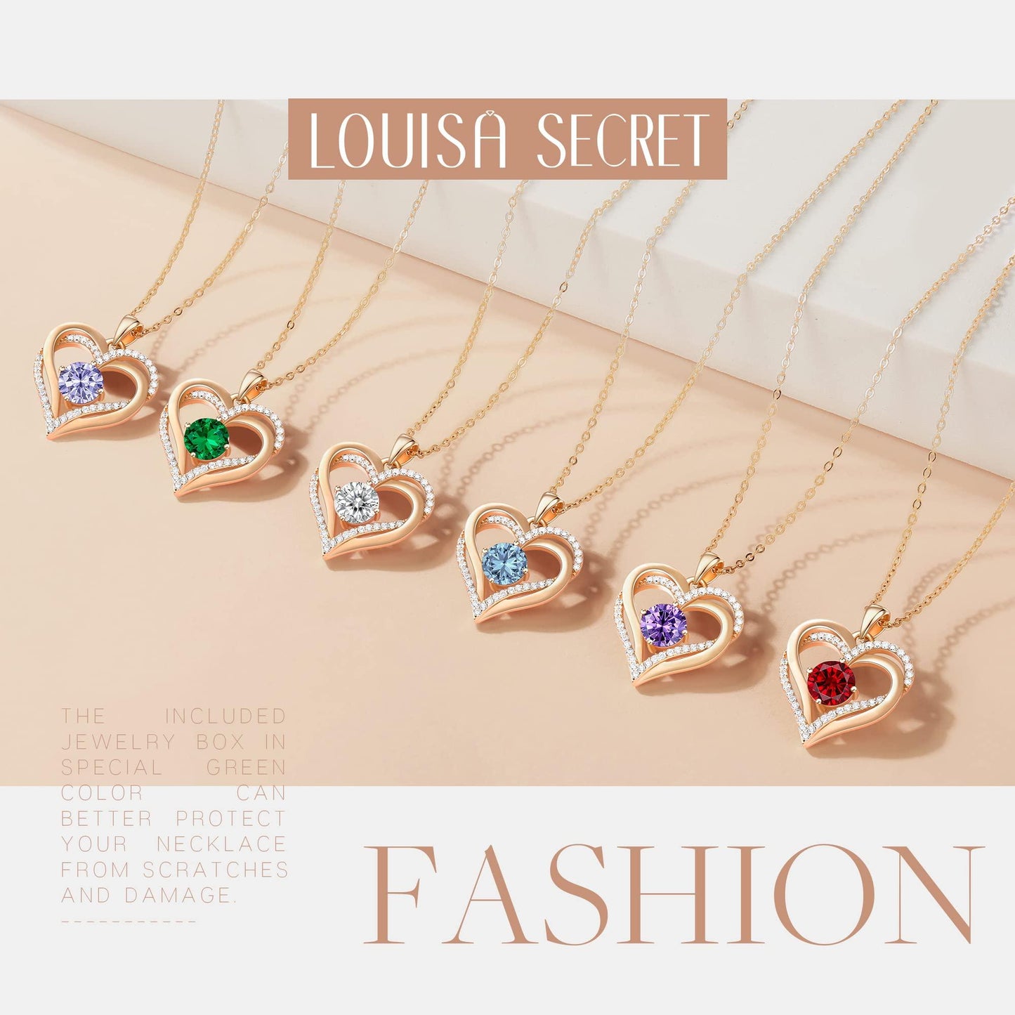 LOUISA SECRET Love Heart Birthstone Necklaces for Women 925 Sterling Silver Pendant Women's Necklaces Mother's Day Anniversary Birthday Christmas Jewelry Gifts for Mom Wife Sister Best Friend Girls Her