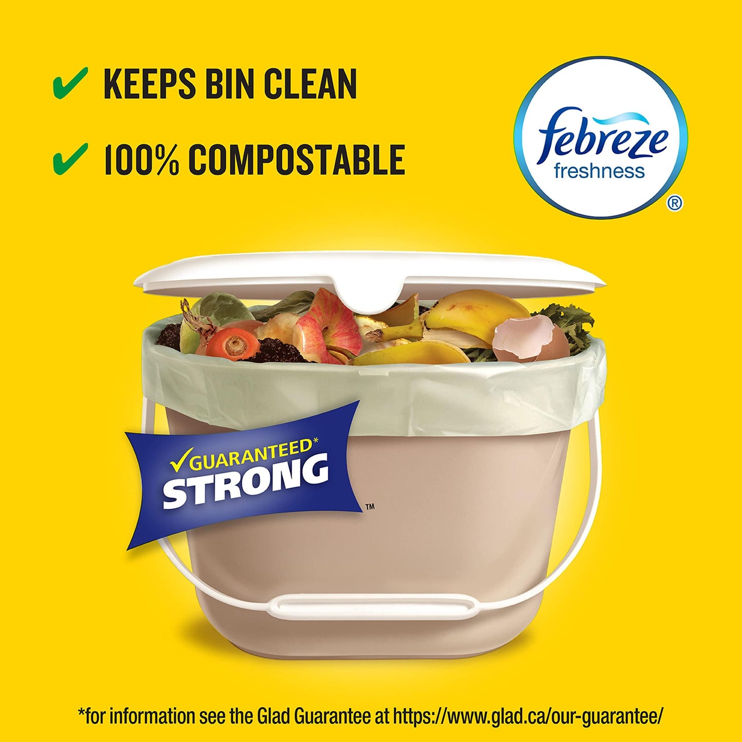 Glad 100% Compostable Bags - Small 10 Litres - Lemon scent, 100 Compost Bags