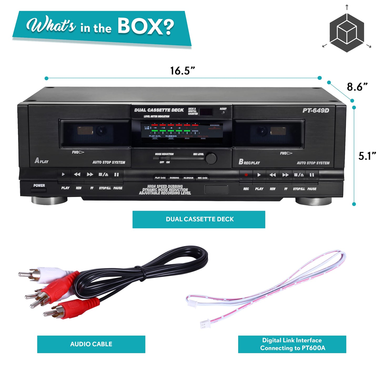 Dual Cassette Deck | Music Recording Device with RCA Cables. Phil and Gazelle.