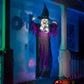 JOYIN 72” Halloween Hanging Flying Witch Animatronic Purple, Talking Animated Witch Light Up Eyes Sound Activated, Halloween Decorations Outside Indoor Animatronics Haunted House