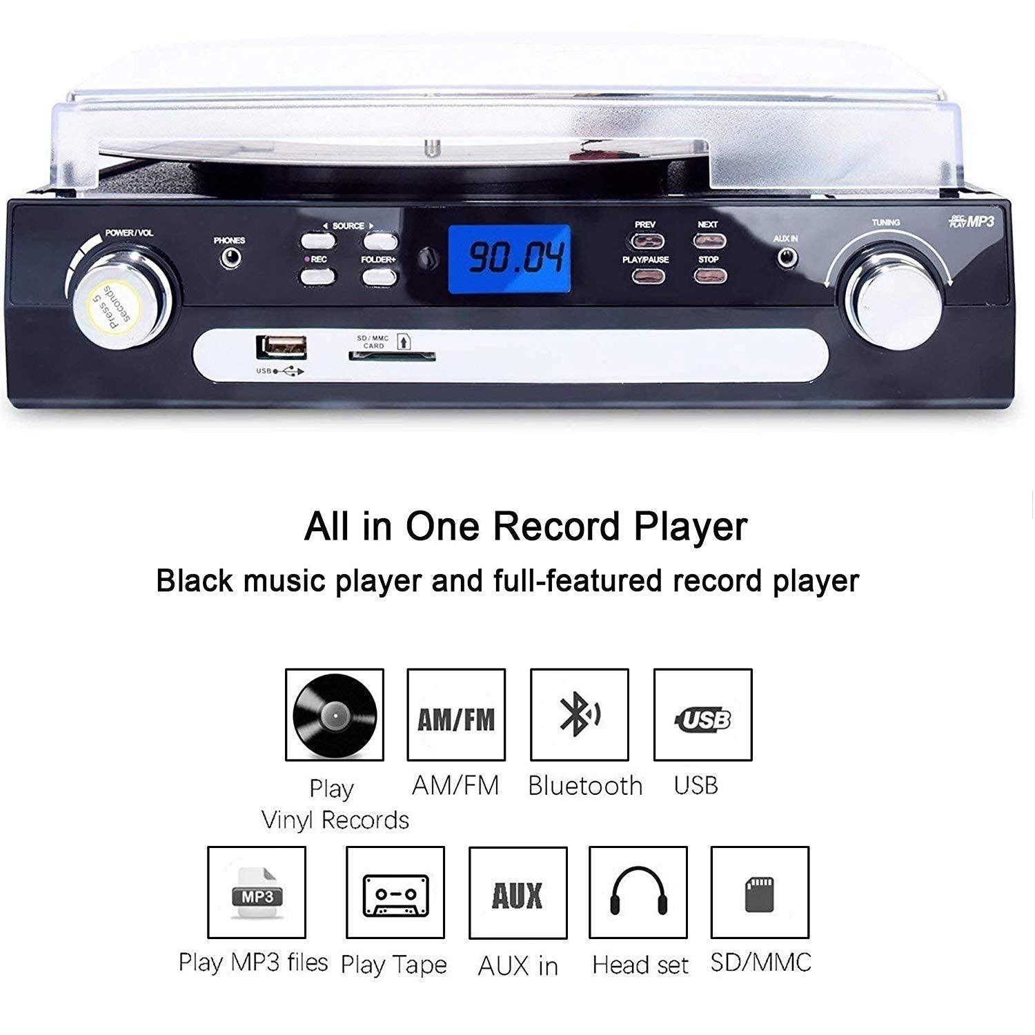 DIGITNOW Vinyl/LP Turntable Record Player, with Bluetooth, AM&amp;FM Radio, Cassette Tape, Aux in, USB/SD Encoding &amp; Playing MP3. Phil and Gazelle.