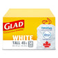 Glad White Garbage Bags - Tall 45 Litres - ForceFlex, Drawstring, with Febreze Fresh Clean Scent, 50 Trash Bags, Made in Canada of Global Components Phil and Gazelle