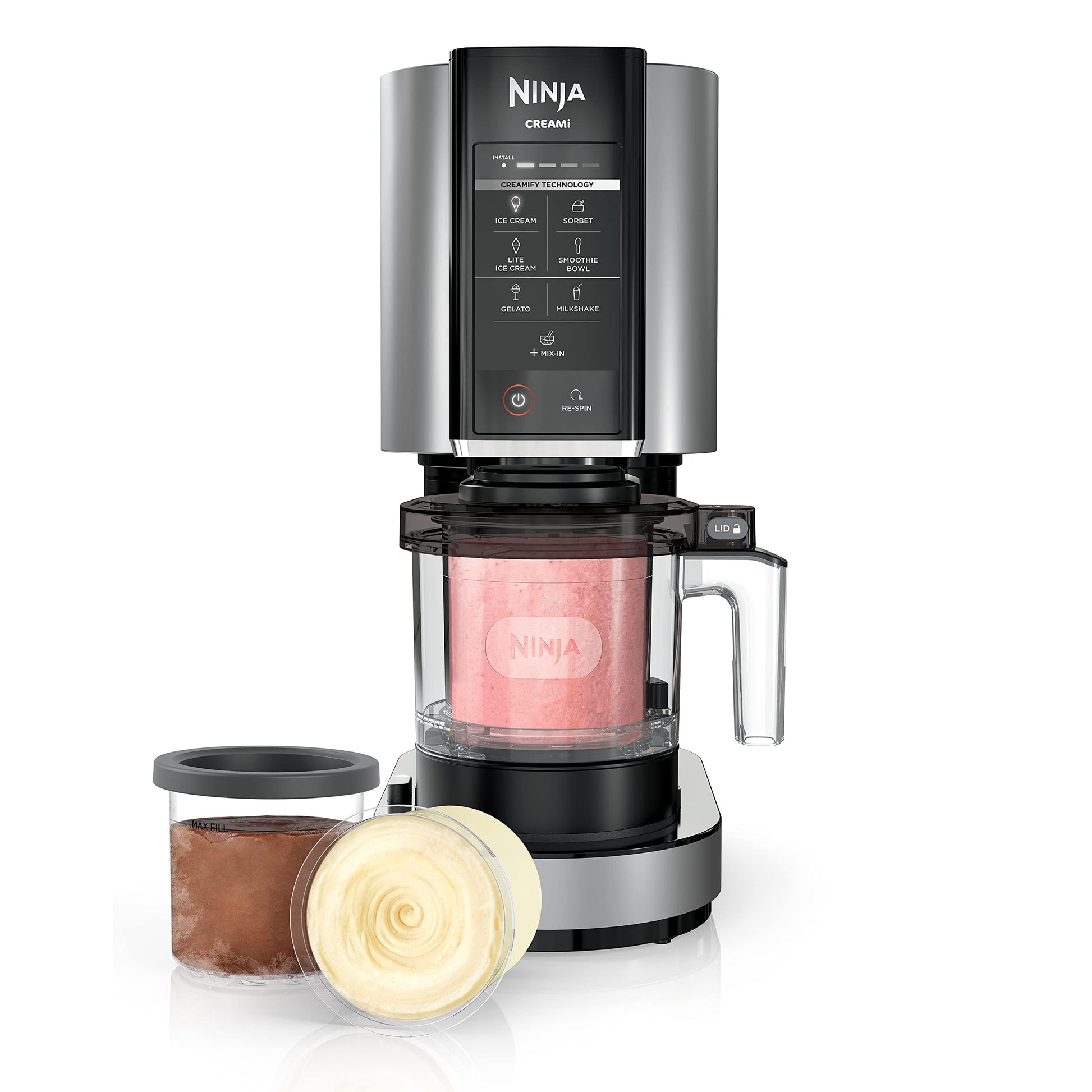 Ninja NC301C, CREAMi Ice Cream, Gelato, Milkshake, Sorbet, Smoothie Bowl, and Lite Ice Cream Maker, 7 One-Touch Programs (Canadian Version), 16oz. Phil and Gazelle.