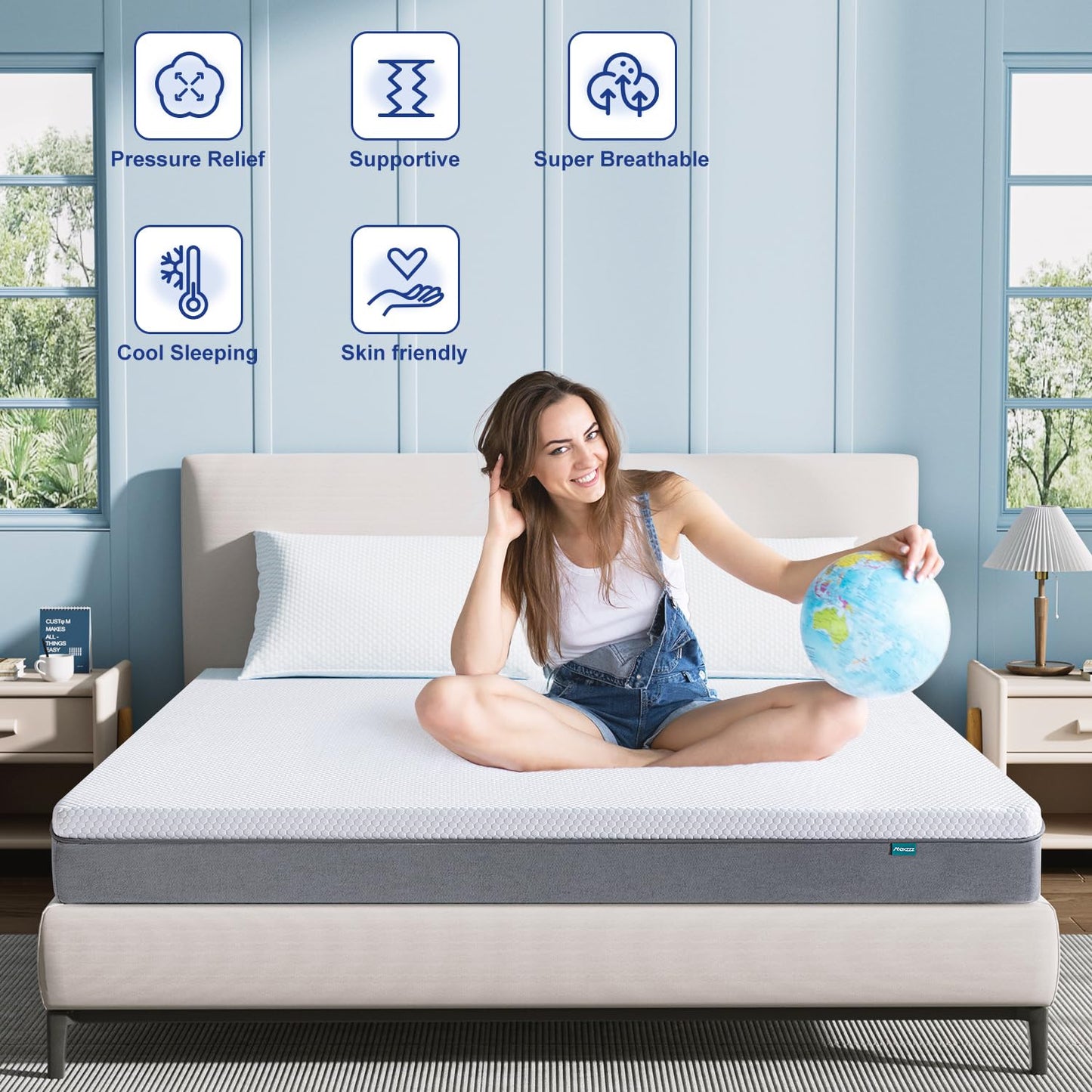 Maxzzz Queen Mattress, 6 Inch Cooling Gel Memory Foam, Breathable Medium Firm Bed Mattresses for Pressure Relief, Cool Sleep, 10 Year Warranty, CertiPUR-US Certified