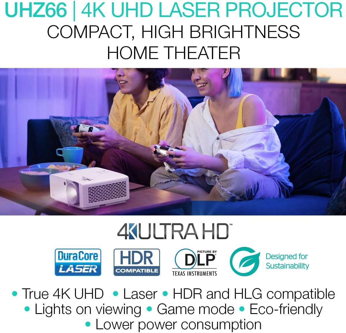 Optoma UHZ66 Compact Long Throw True 4K UHD Laser Home Cinema and Gaming Projector, 4000 Lumens. Phil and Gazelle.