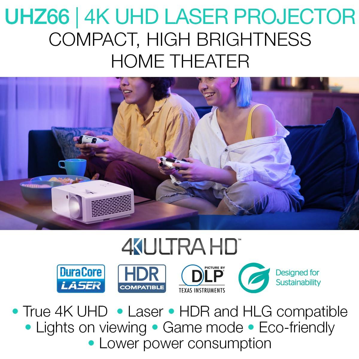 Optoma UHZ66 Compact Long Throw True 4K UHD Laser Home Cinema and Gaming Projector, 4000 Lumens. Phil and Gazelle.