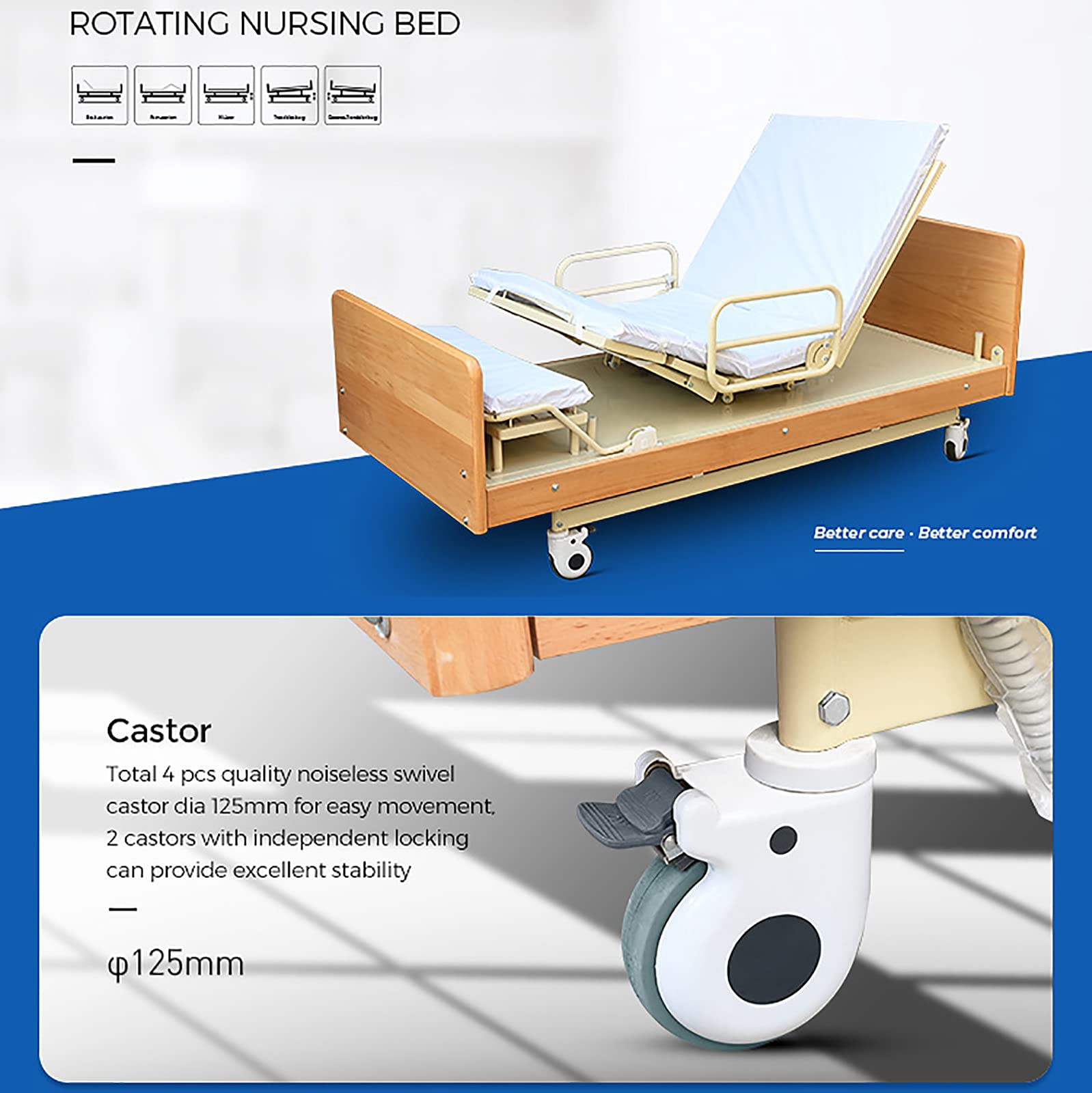 Heavy-Duty Bariatric Homecare Bed with High Low Adjustable,450 Lb.