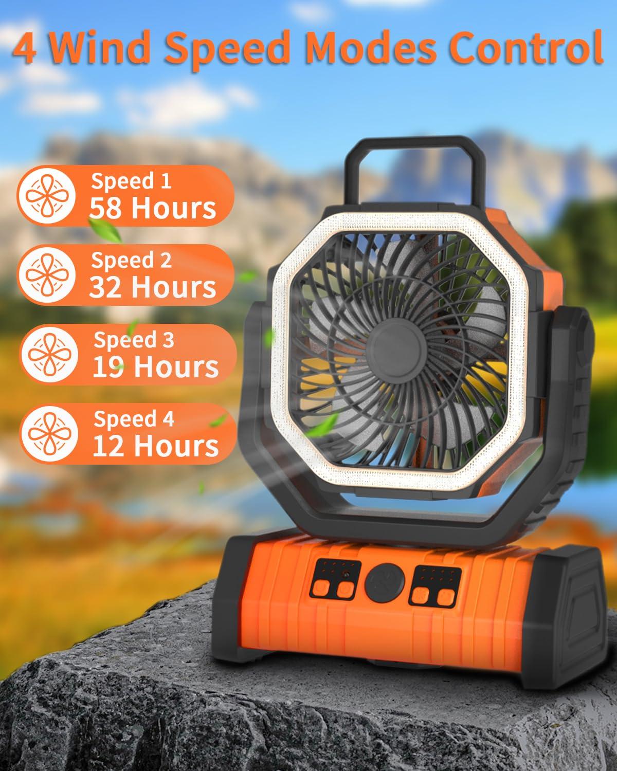 Camping Fan Battery Powered Fan with LED Lantern Light 20000mAh.