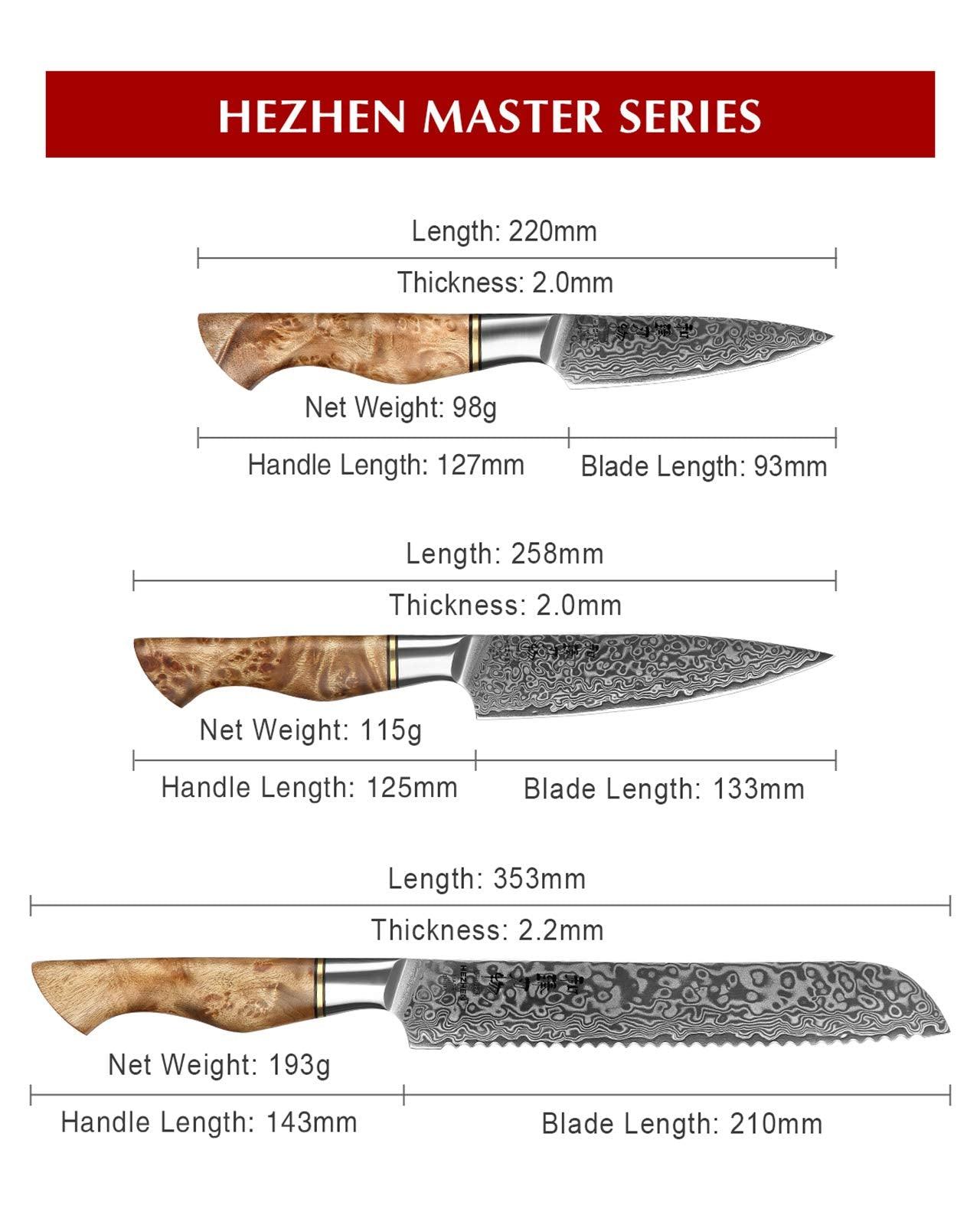 HEZHEN 5PC Kitchen Knives Set-Durable, Vacuum Heat Treated Damascus Steel