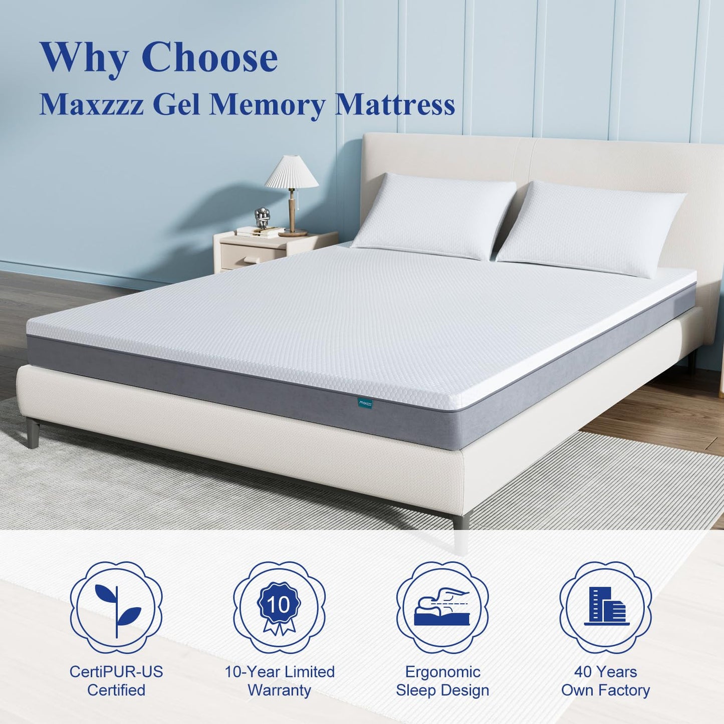 Maxzzz Queen Mattress, 6 Inch Cooling Gel Memory Foam, Breathable Medium Firm Bed Mattresses for Pressure Relief, Cool Sleep, 10 Year Warranty, CertiPUR-US Certified