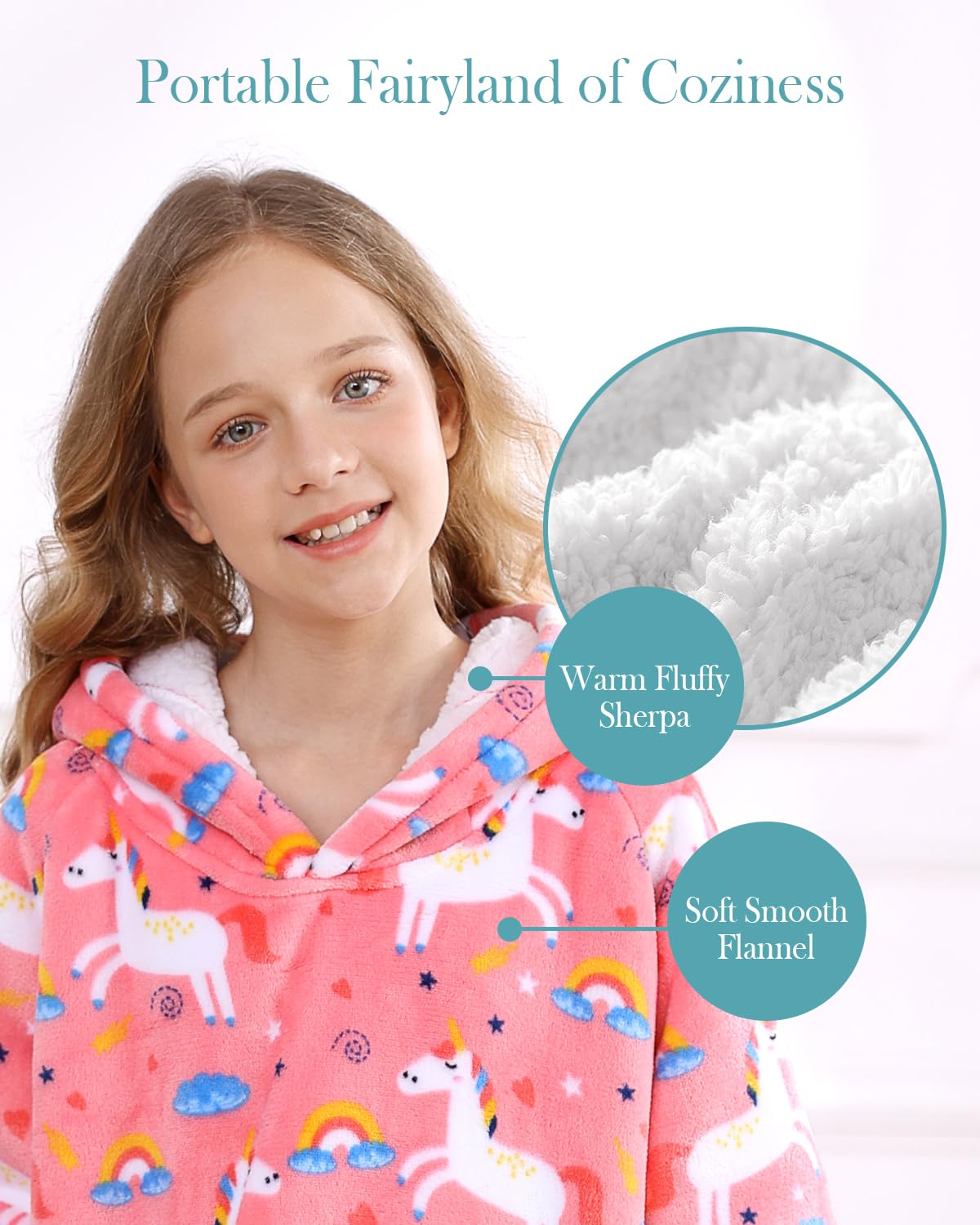 Topblan Blanket Hoodie for Kids, Sherpa Fleece Thick Wearable Blanket with Big Hooded & Gaint Pocket, Warm Comfortable Blanket Sweatshirt, Pink