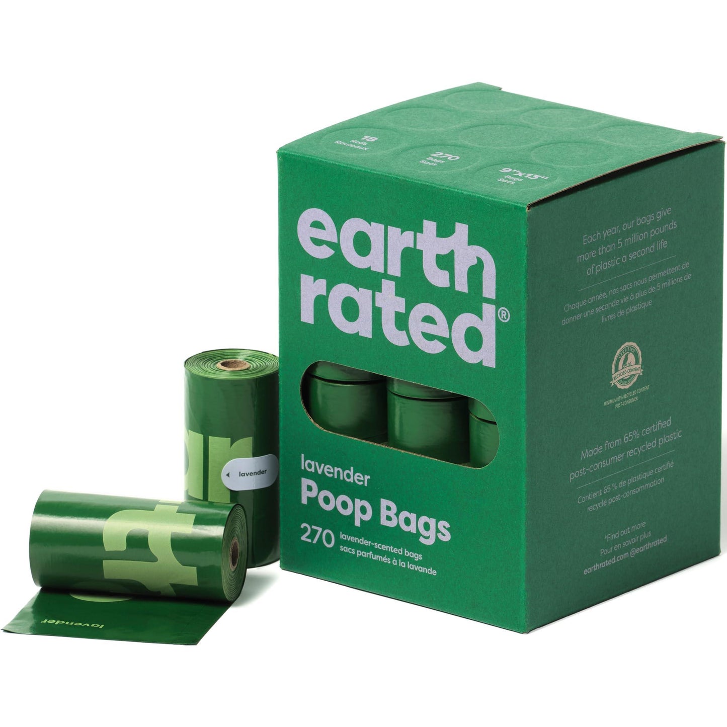 Earth Rated Dog Poop Bags, Guaranteed Leak Proof and Extra Thick Waste Bag Refill Rolls For Dogs, Lavender Scented, 270 Count