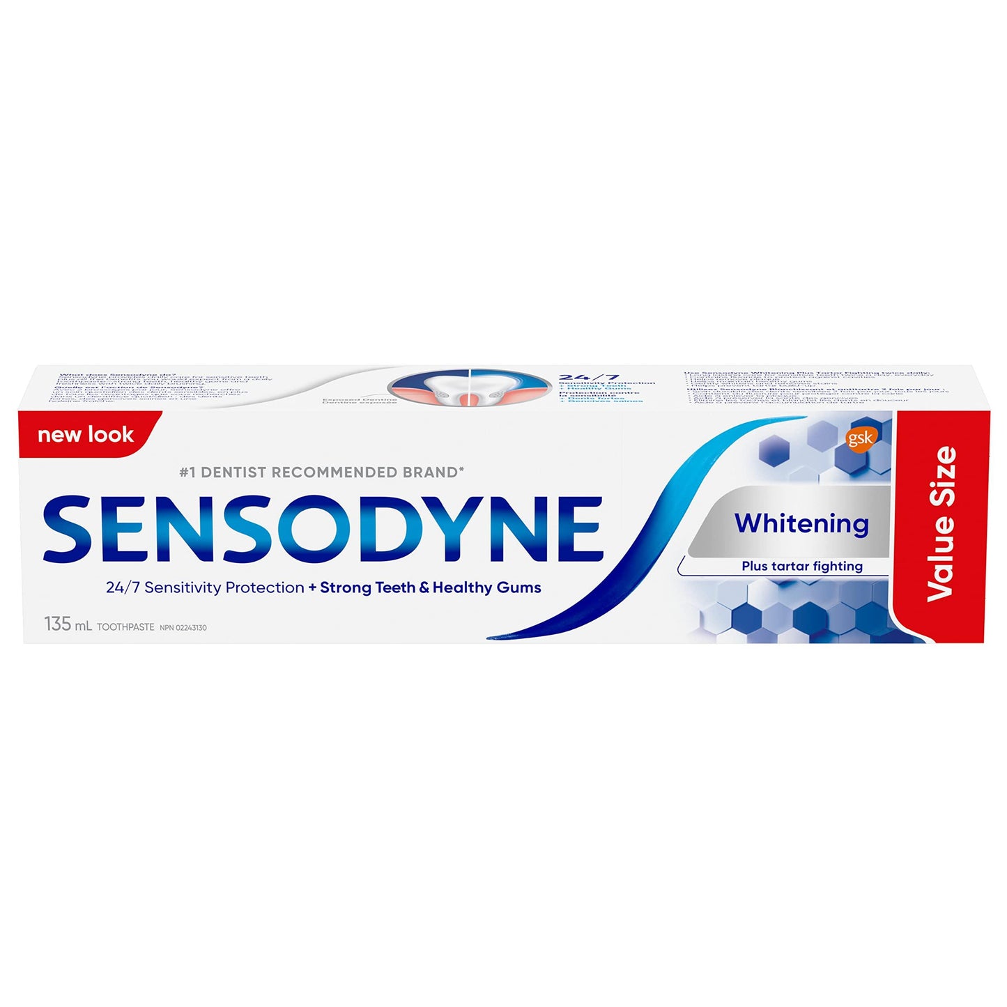 Sensodyne Whitening & Tartar toothpaste, Strengthens Protects and Whitens Sensitive Teeth, 135 mL (Packaging May Vary)