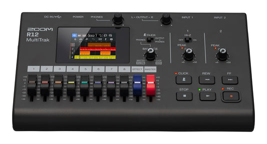 Zoom R12 Multi Track Portable Recorder, with Touchscreen, Onboard Editing, 8 Tracks, 2 XLR Inputs, 2 Combo Inputs, Effects, Synth, Drum Loops, Battery Powered, and USB Audio Interface. Phil and Gazelle.