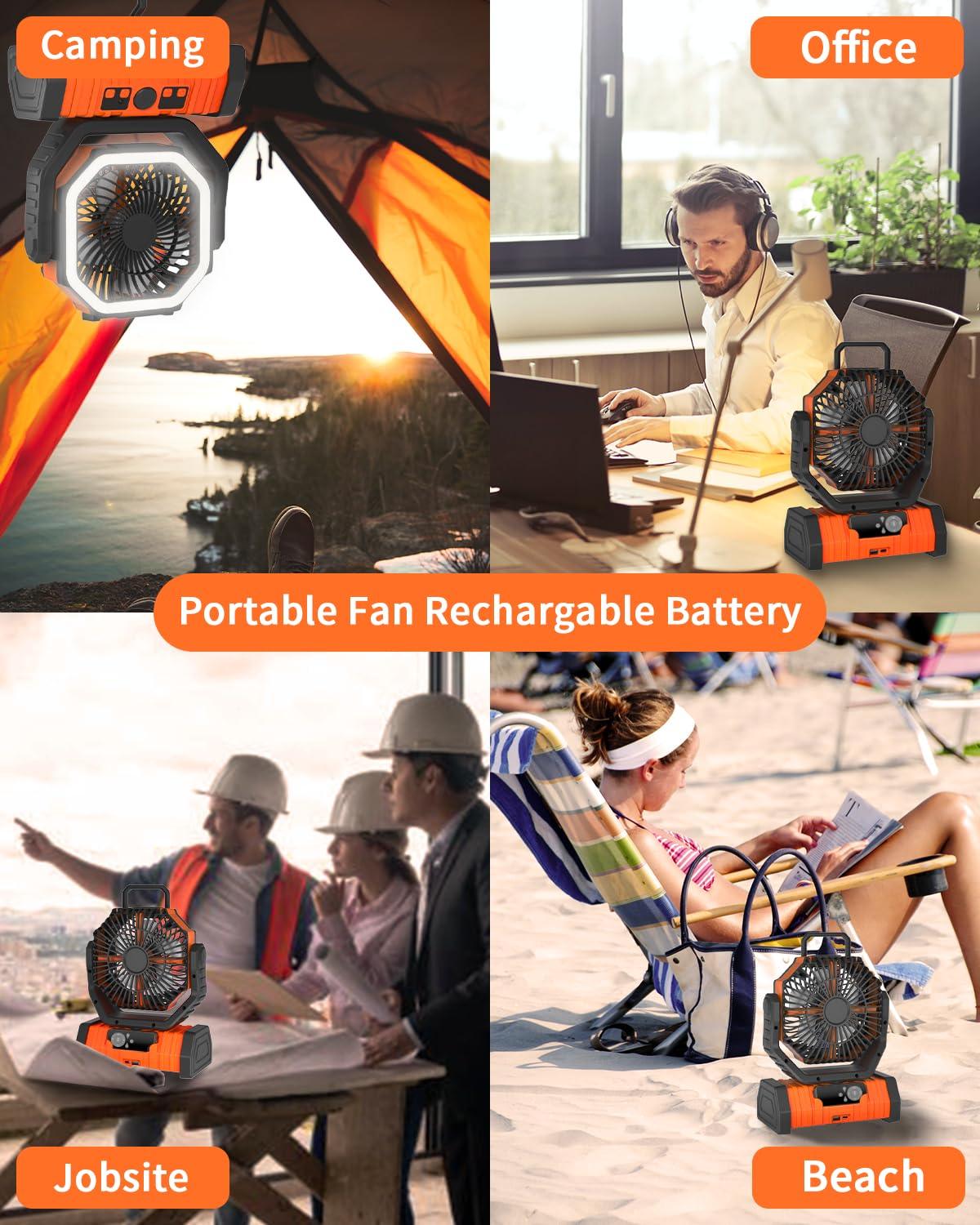 Camping Fan Battery Powered Fan with LED Lantern Light 20000mAh.