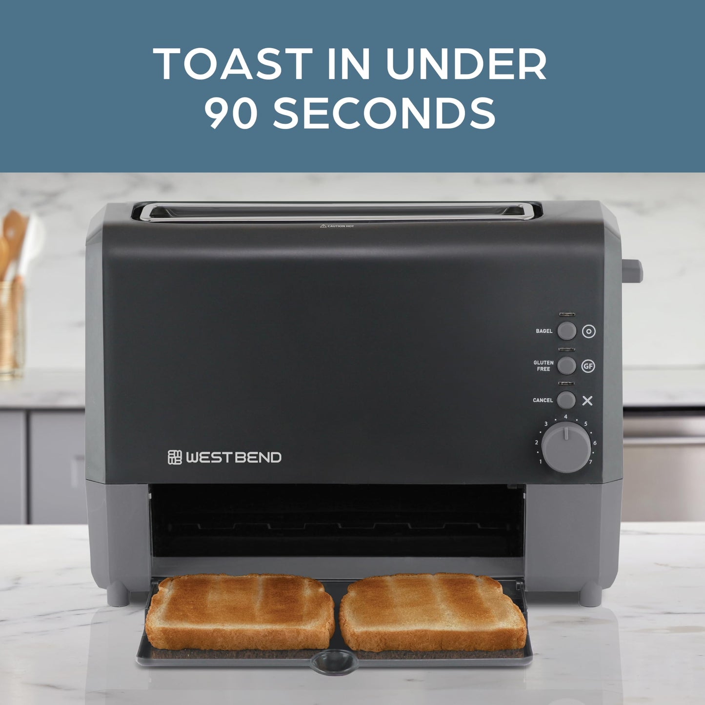 West Bend 77224 QuikServe Slide Through Wide Slot Toaster with Cool Touch Exterior & Removable Crumb Tray, 2-Slice, Black