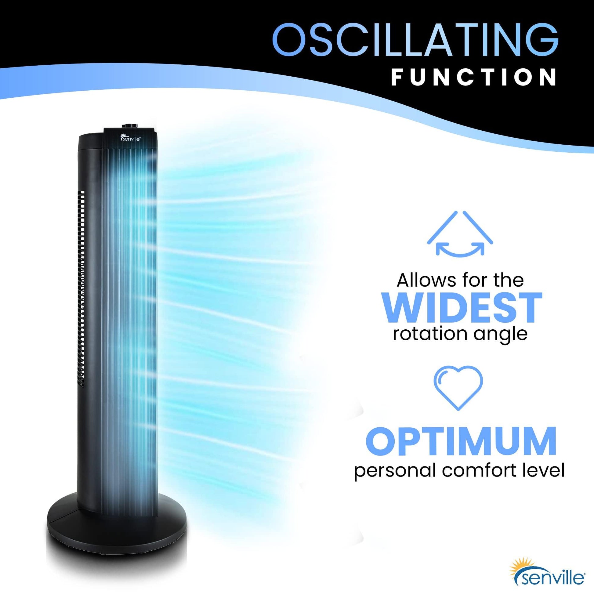 Senville 27" Standing Fan for Bedroom and Home with 60° Oscillation, 3 Speed, Compact Space-Saving Design, SENFZ10-19M. phil and Gazelle.