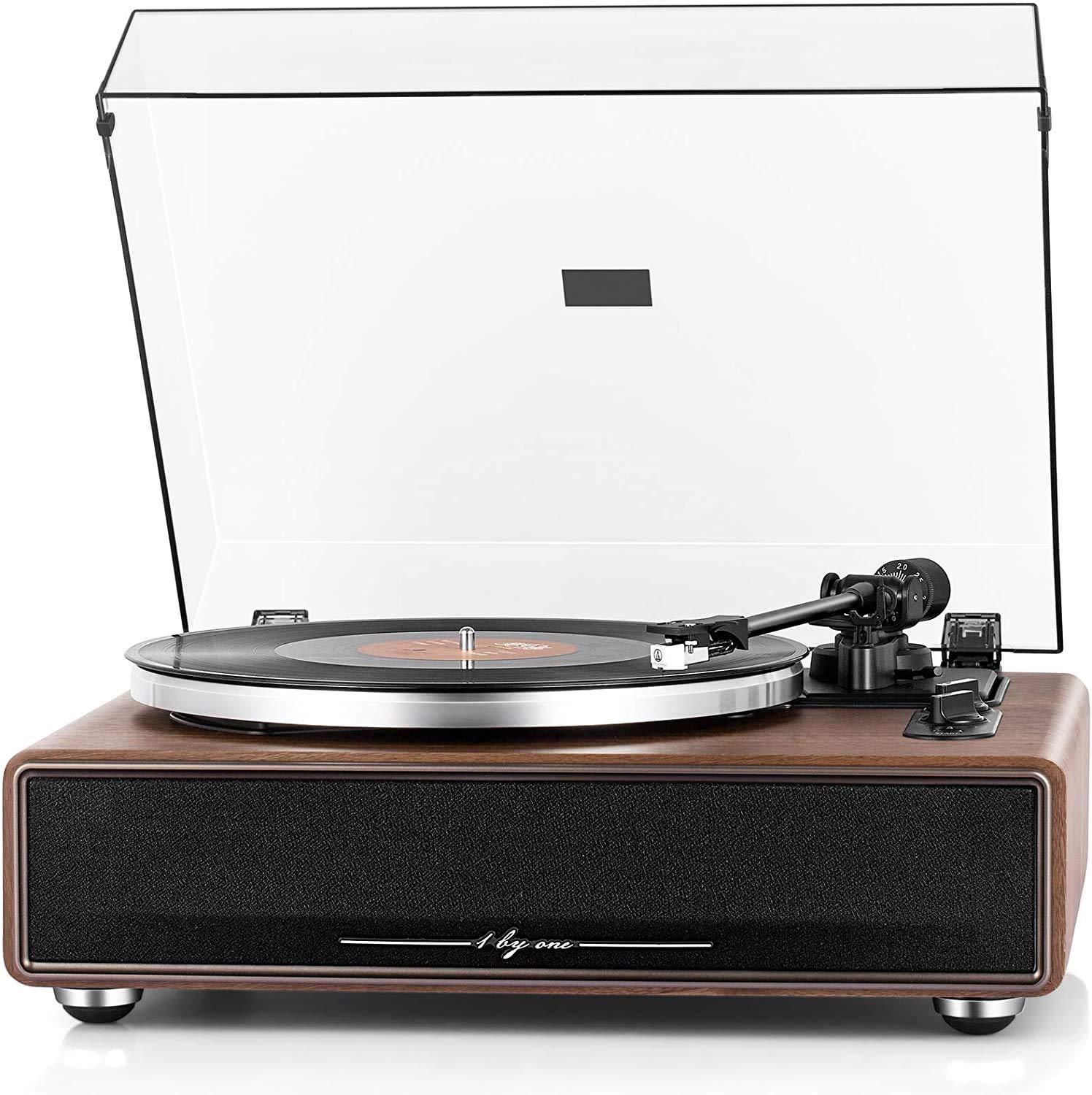 1 BY ONE High Fidelity Belt Drive Record Player with Built-in Speakers. Phil and Gazelle.