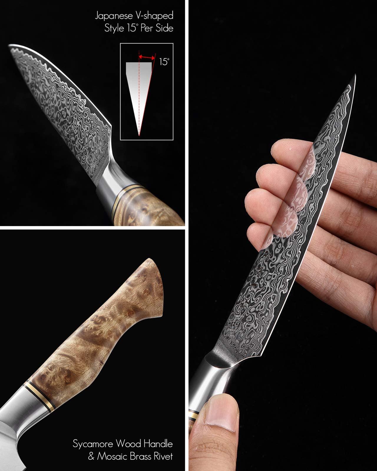 HEZHEN 5PC Kitchen Knives Set-Durable, Vacuum Heat Treated Damascus Steel. Phil and Gazelle.