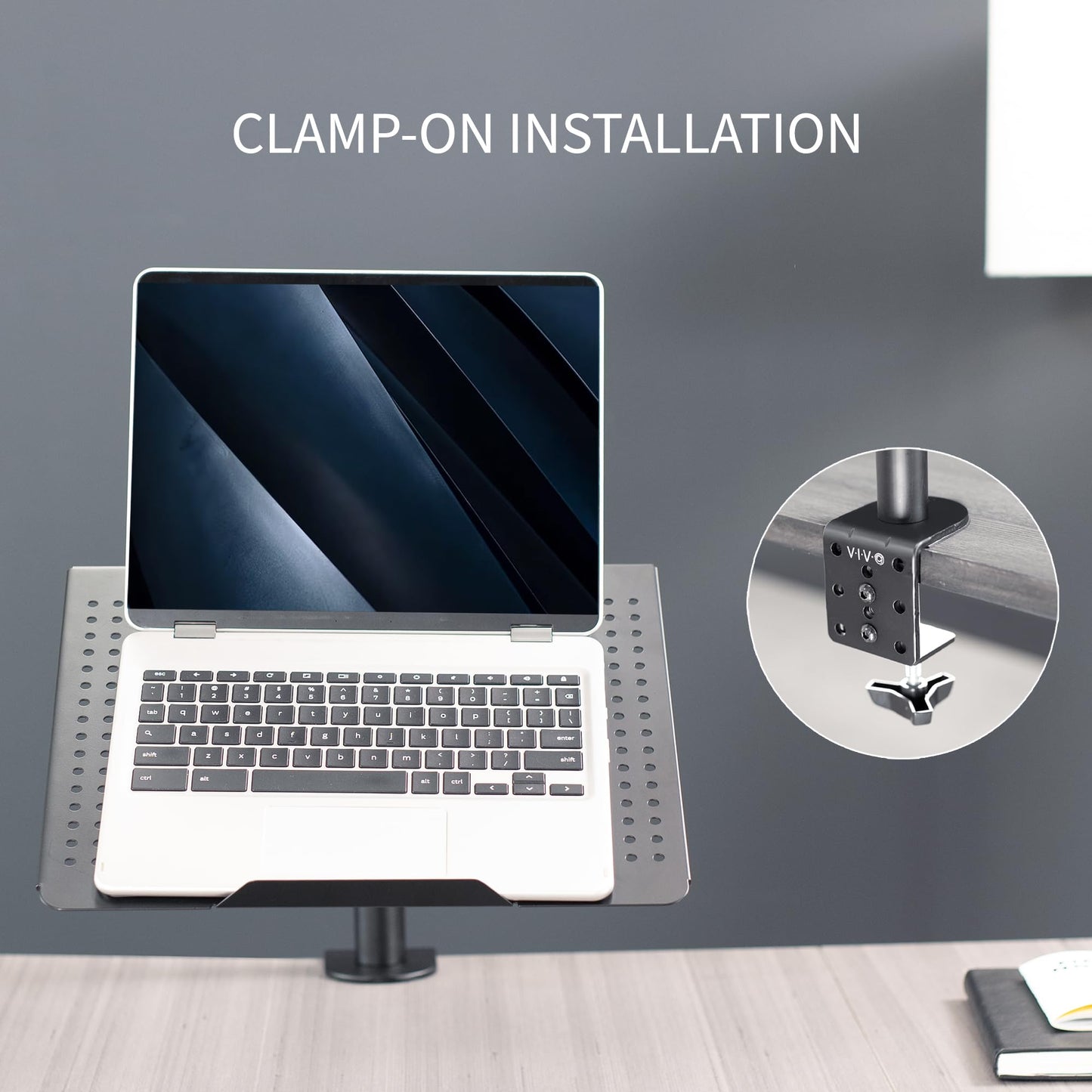 VIVO Single Laptop Notebook Desk Mount Stand, Fully Adjustable Extension with C-clamp, Fits up to 17 inch Laptops, Black, STAND-V001L