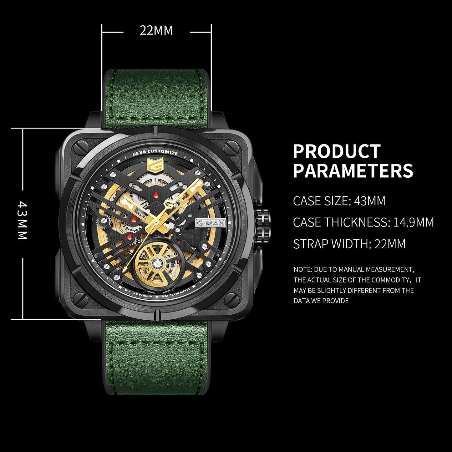 Automatic Mechanical Watch Skeleton Stainless 50M Waterproof Anti Shock Casual Diver Men Wrist Watch Sterling Watches Chronograph Analog Business Casual Fashion Adjustable Leather Band Phil and Gazelle