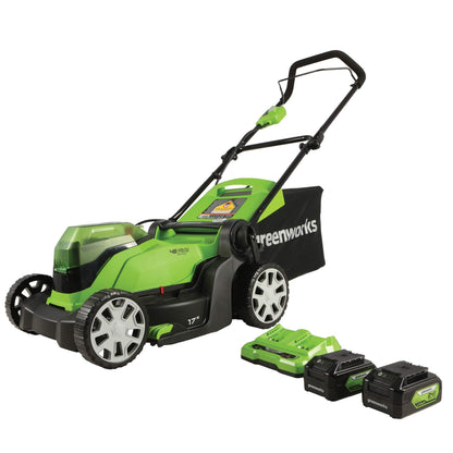 Greenworks 48V 17" Lawn Mower, 2 x 24V 4Ah Batteries Phil and Gazelle