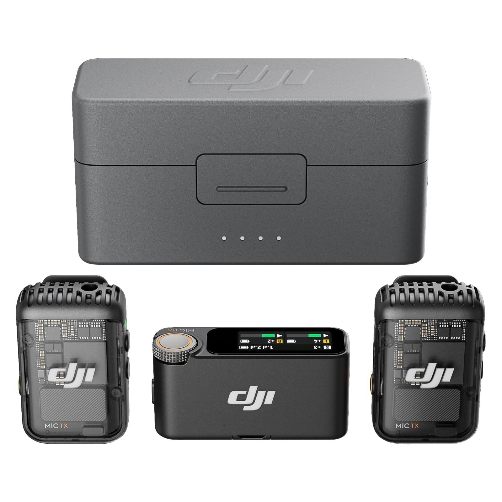 DJI Mic 2 (2 TX + 1 RX + Charging Case), All-in-one Wireless Microphone, Intelligent Noise Phil and Gazelle