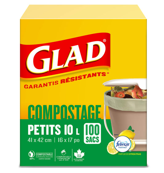 Glad 100% Compostable Bags - Small 10 Litres - Lemon scent, 100 Compost Bags