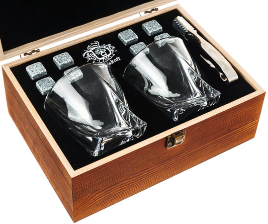 Whiskey Glass Set of 2 -Father day Bourbon Glass &amp; Stones Gift Includes Phil and Gazelle