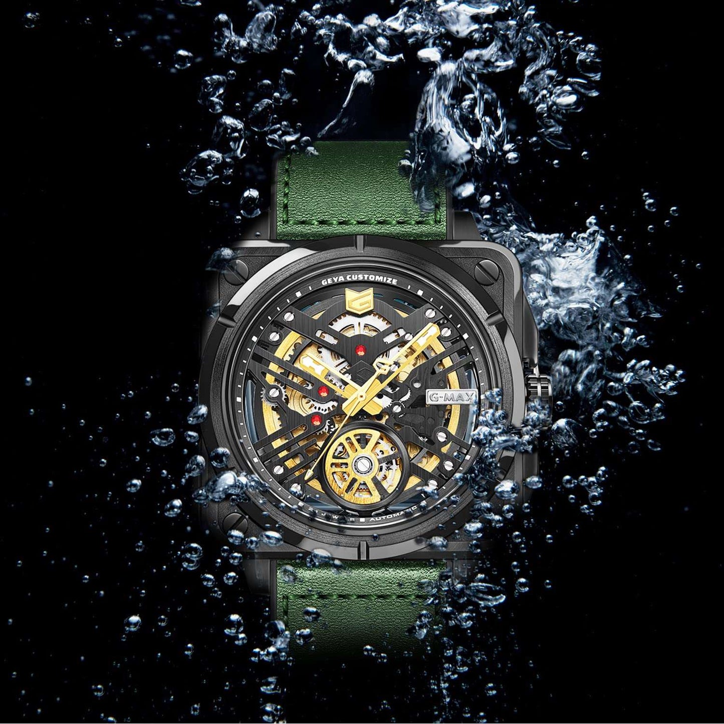 Automatic Mechanical Watch Skeleton Stainless 50M Waterproof Anti Shock Casual Diver Men Wrist Watch Sterling Watches Chronograph Analog Business Casual Fashion Adjustable Leather Band Phil and Gazelle