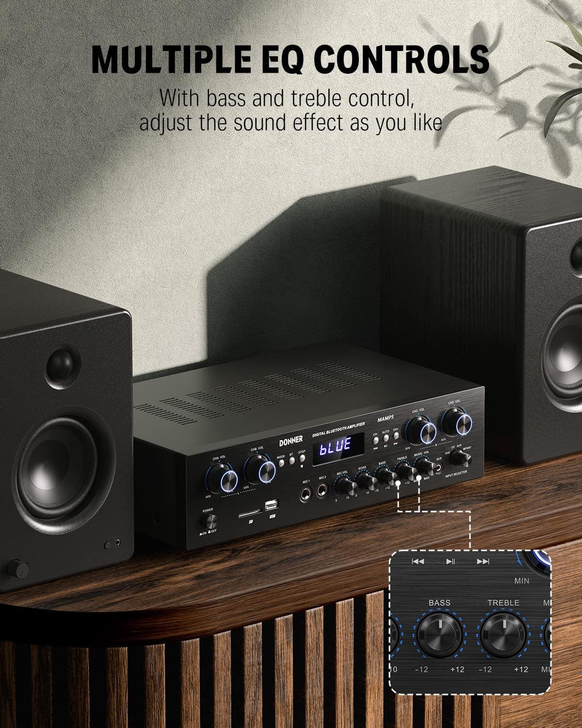 Donner 4 Channel Bluetooth 5.0 Stereo Audio Power Amplifier, 1000W Home Theater. Phil and Gazelle.