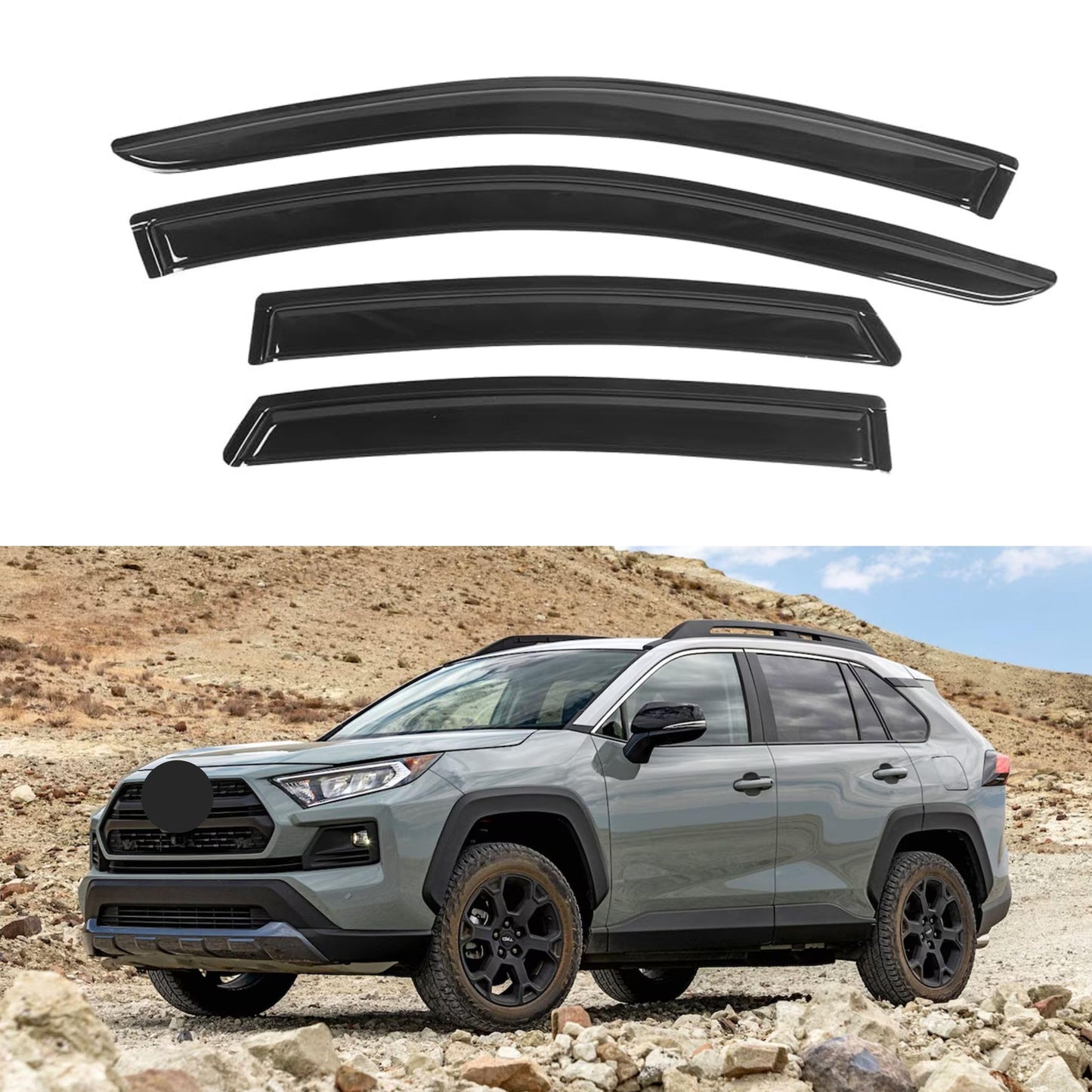 KPY Window Visor Compatible with Toyota RAV4 2019-2024, Rain Guard Side Window Vent Deflectors Tape-On Style, 2019 2020 2021 2022 2023 2024