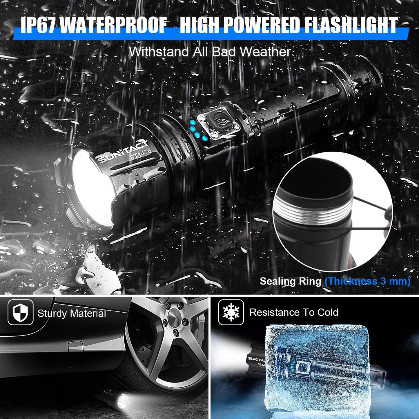 Flashlight Rechargeable, Sunitact Led Flashlights 200000 Lumens Flash Light, Brightest Flashlight Powerful XHP70.2, Tactical Flashlight Military High Power Flashlight Super Bright, for Camping Hiking