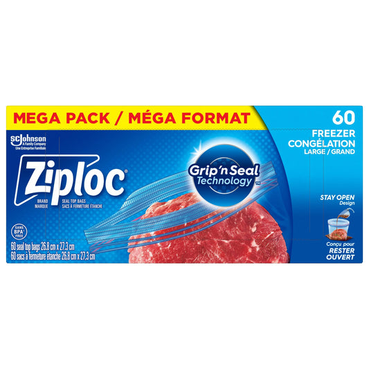 Ziploc Large Food Storage Freezer Bags, Grip 'n Seal Technology for Easier Grip, 60 Count. Phil and Gazelle.