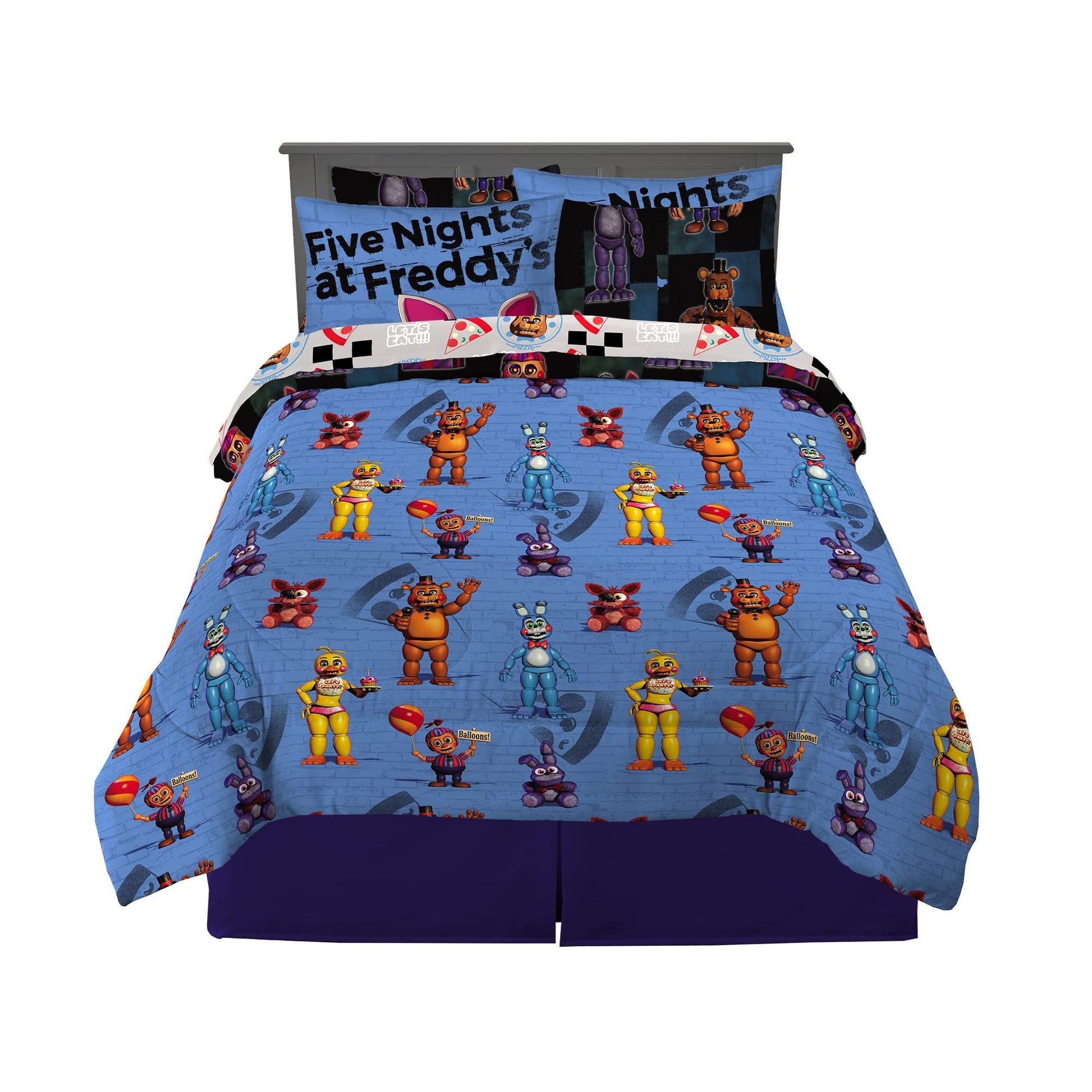 Five Nights at Freddy's Super Soft Comforter and Sheet Set with Sham, 7 Piece Full Size, Phil and Gazelle.