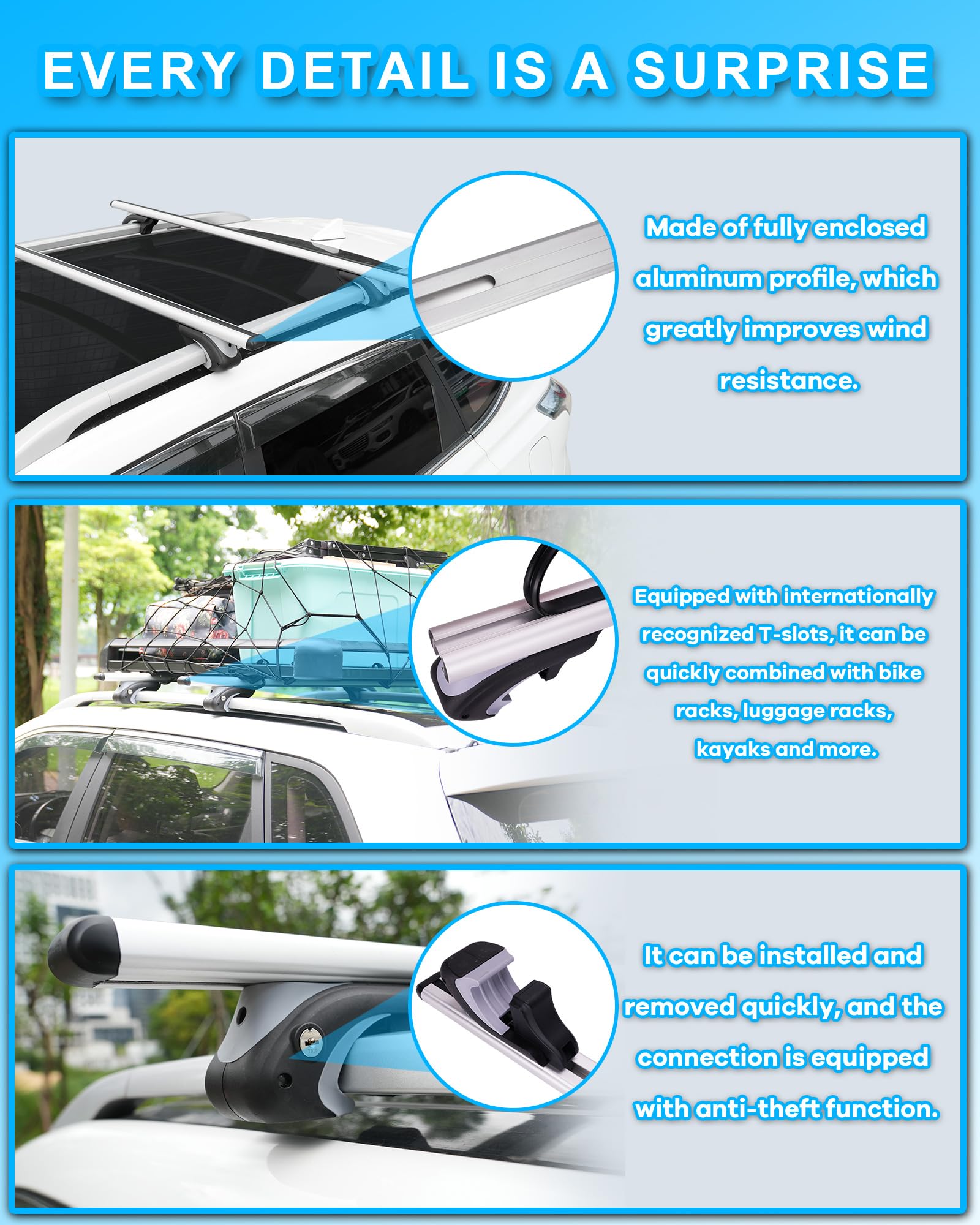 Komsepor Car Roof Rack Cross Bars 55” Thick Aluminum Crossbars. Phil and Gazelle.